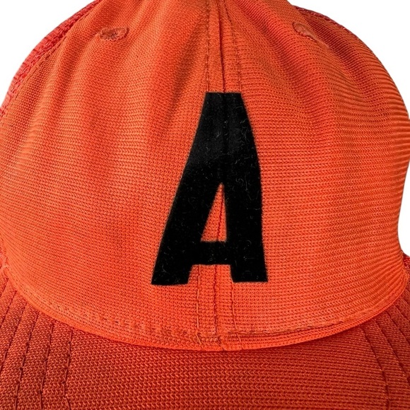 Vintage New Era Hat Cap Snap Back Orange White Mesh Trucker Letter A USA - Picture 6 of 15